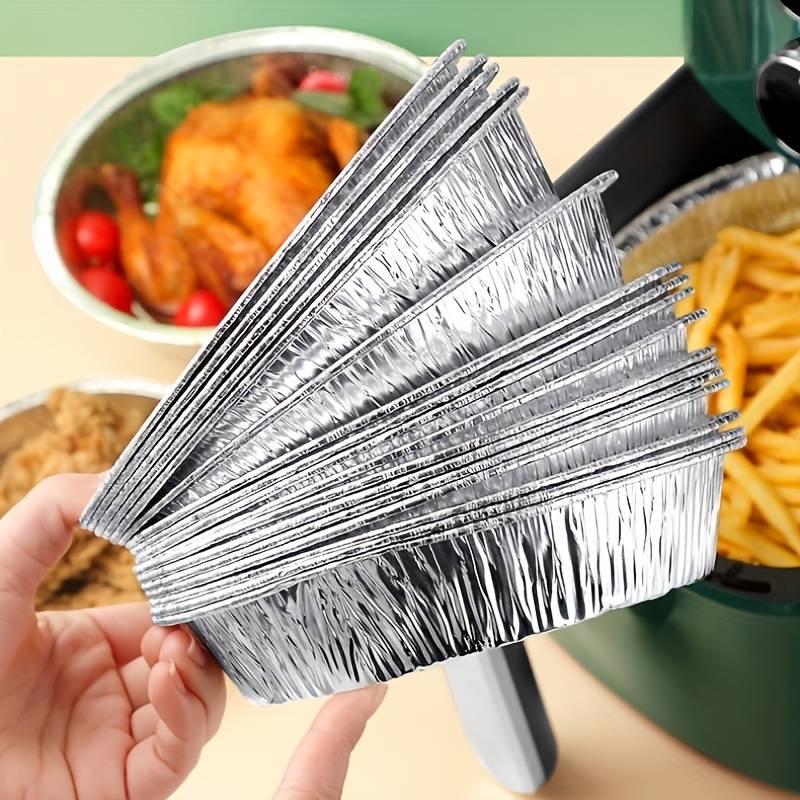 Set Of 10 Aluminum Foil Plates, Disposable Aluminum Frying Container, Kitchen Oil Absorbing Paper Container, Multipurpose Tin Foil Pad Set Of 10 Aluminum Foil Plates, Disposable Aluminum Frying Container, Kitchen Oil Absorbing Paper Container, Multipurpose Tin Foil Pad
